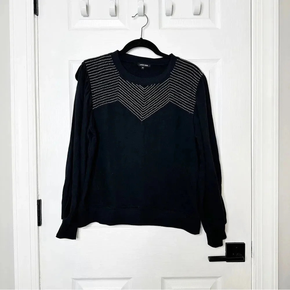LOVE SAM Sweater Beaded Split Sleeve Crew Neck Size‎ Medium